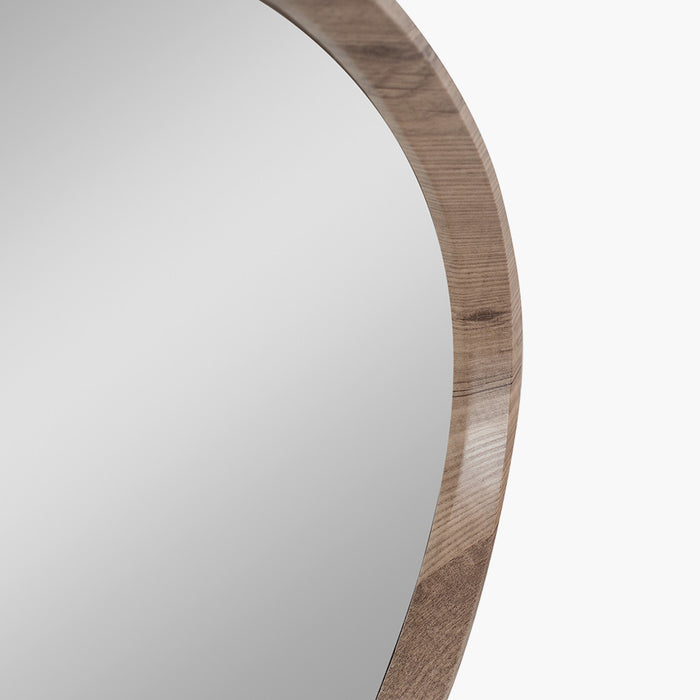 Natural Wood Veneer Curved Wall Mirror – Minimalist Modern Design