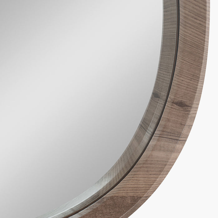 Natural Wood Veneer Curved Wall Mirror – Minimalist Modern Design