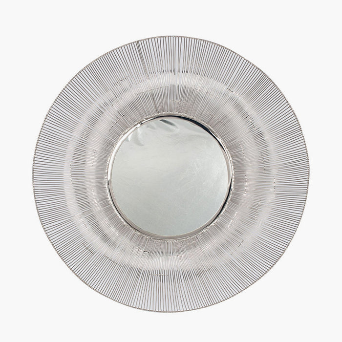 Silver Metal Wire Round Wall Mirror – Elegant Decorative Accent