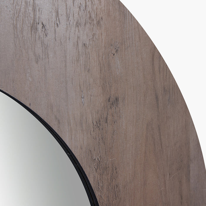 Brown Wood Veneer Round Wall Mirror – Rustic Elegance