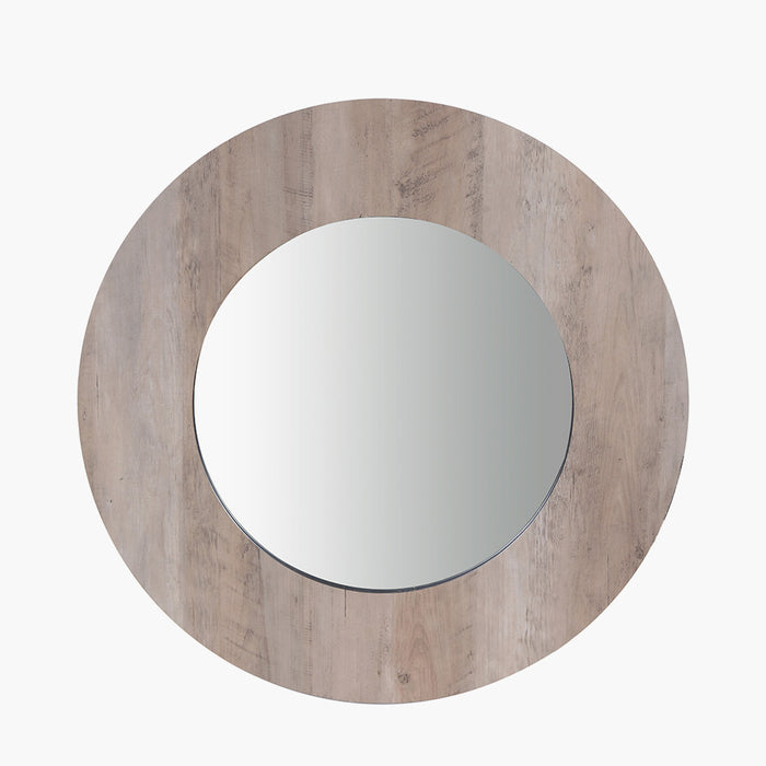 Brown Wood Veneer Round Wall Mirror – Rustic Elegance