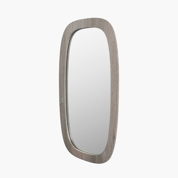 Grey Oak Wood Veneer Curved Edge Rectangular Wall Mirror – Scandi-Inspired Design