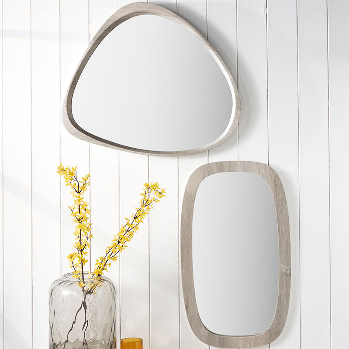 Grey Oak Wood Veneer Curved Wall Mirror – Modern Minimalist Design