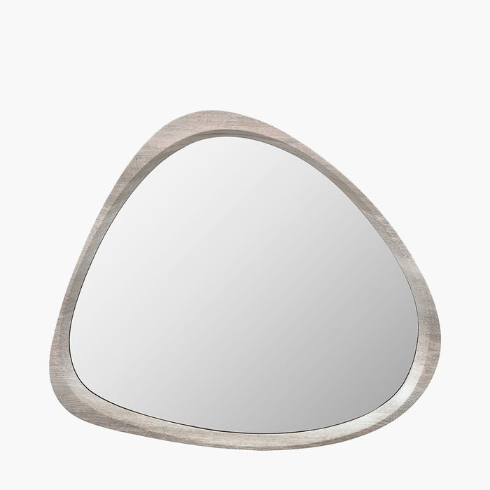 Grey Oak Wood Veneer Curved Wall Mirror – Modern Minimalist Design