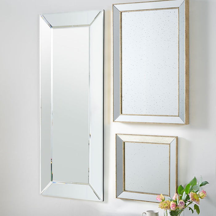 Mirrored Glass Rectangular Floor Mirror – Contemporary Bevel-Edged Design