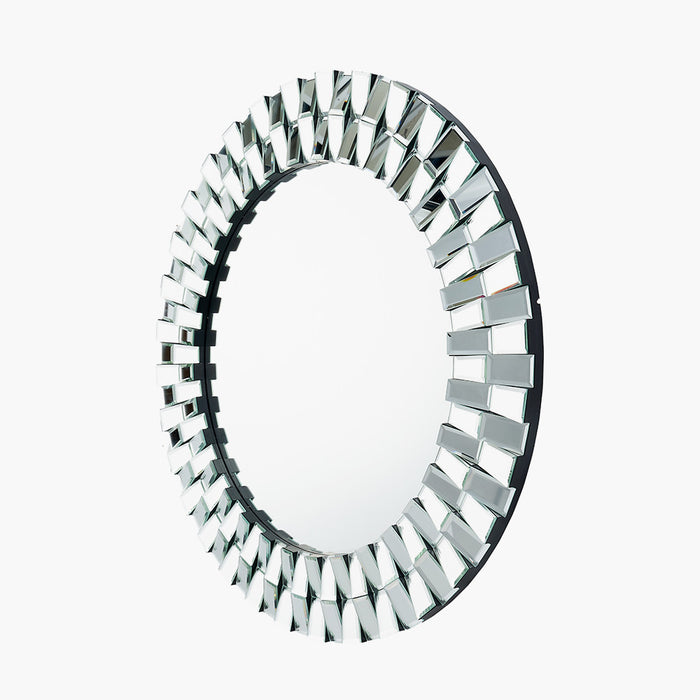 Mirrored Glass Tile Round Wall Mirror – Glamorous Multiple Tile Frame