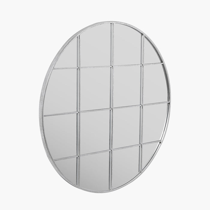 Silver Metal 16-Pane Round Wall Mirror – Window-Inspired Design