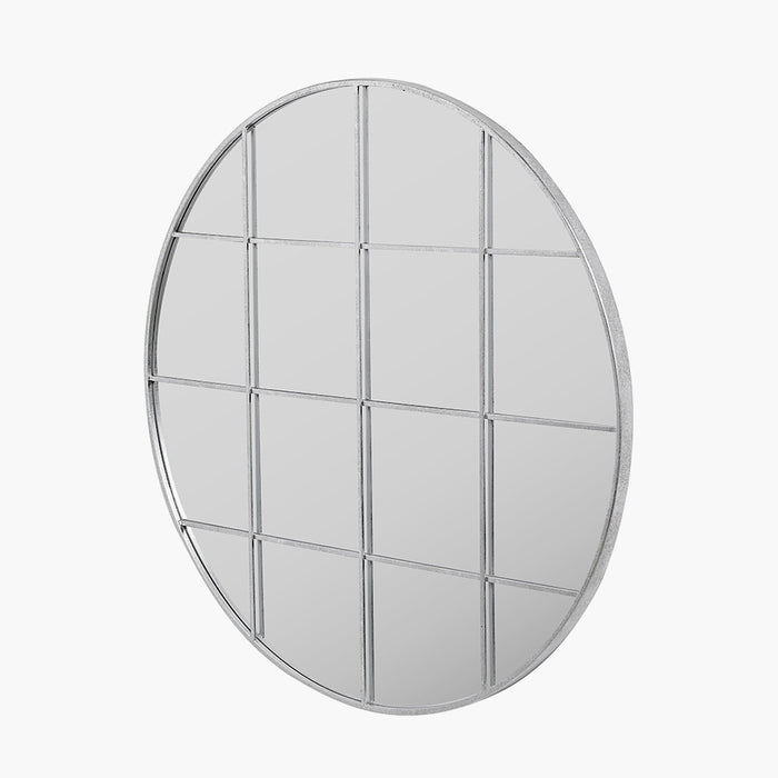 Silver Metal 16-Pane Round Wall Mirror – Window-Inspired Design