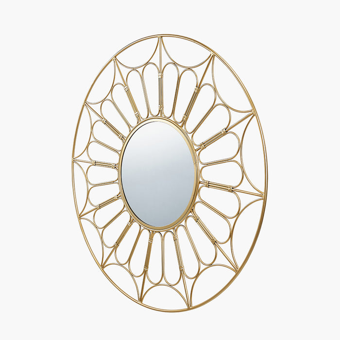 Gold Metal Cane Design Round Wall Mirror – Bold Style Statement