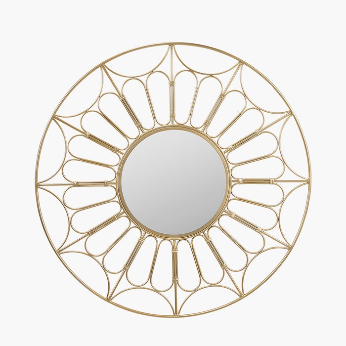 Gold Metal Cane Design Round Wall Mirror – Bold Style Statement