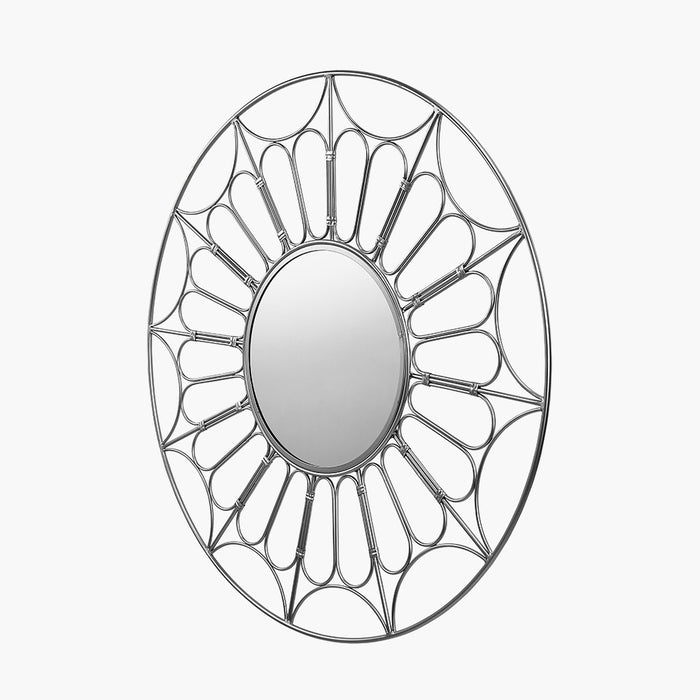 Silver Metal Cane Design Round Wall Mirror – Statement Geometric Frame