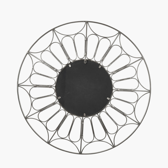 Silver Metal Cane Design Round Wall Mirror – Statement Geometric Frame