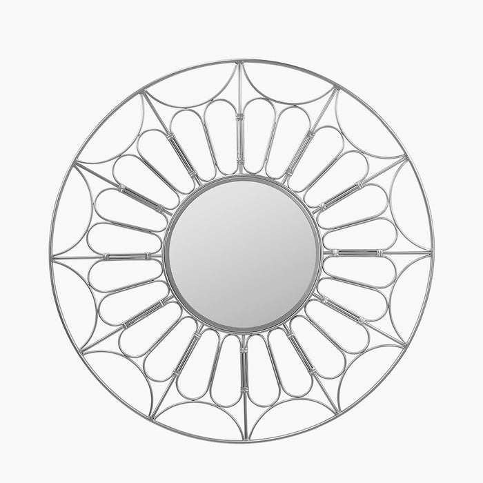 Silver Metal Cane Design Round Wall Mirror – Statement Geometric Frame