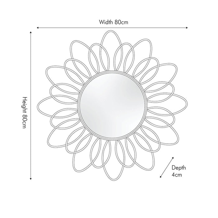 Silver Metal Petal Design Round Wall Mirror – Artistic Floral-Inspired Frame