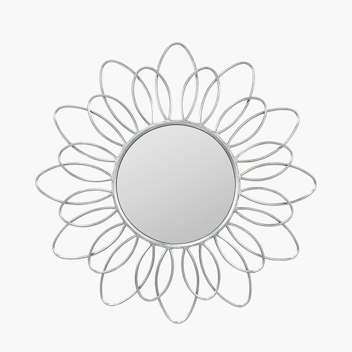 Silver Metal Petal Design Round Wall Mirror – Artistic Floral-Inspired Frame