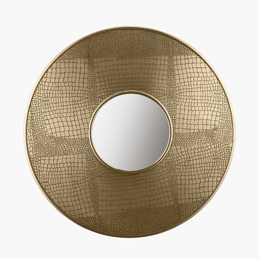 Luxurious Round Wall Mirror – Brass Metal Frame & Textured Design  