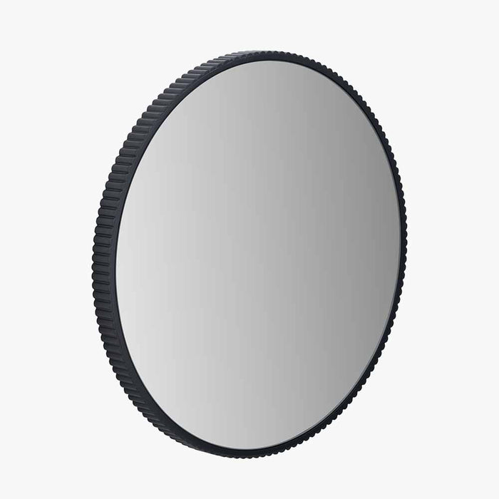 Black Metal Textured Edge Round Wall Mirror – Contemporary Decorative Accent