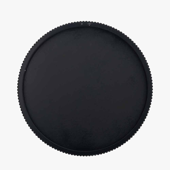 Black Metal Textured Edge Round Wall Mirror – Contemporary Decorative Accent