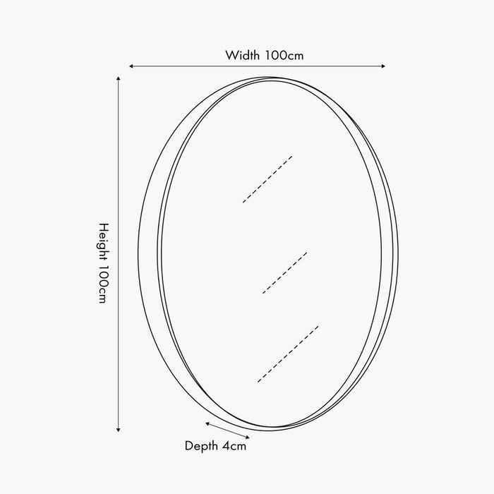 Grey Oak Wood Veneer Slim Frame Round Wall Mirror – Large Minimalist Design