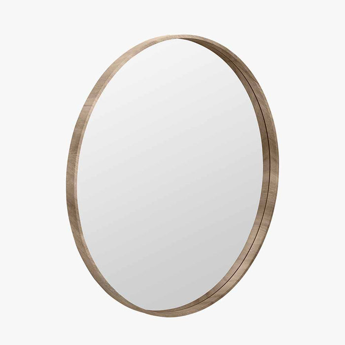 Natural Wood Veneer Slim Frame Round Mirror – Minimalist Large Statement Piece