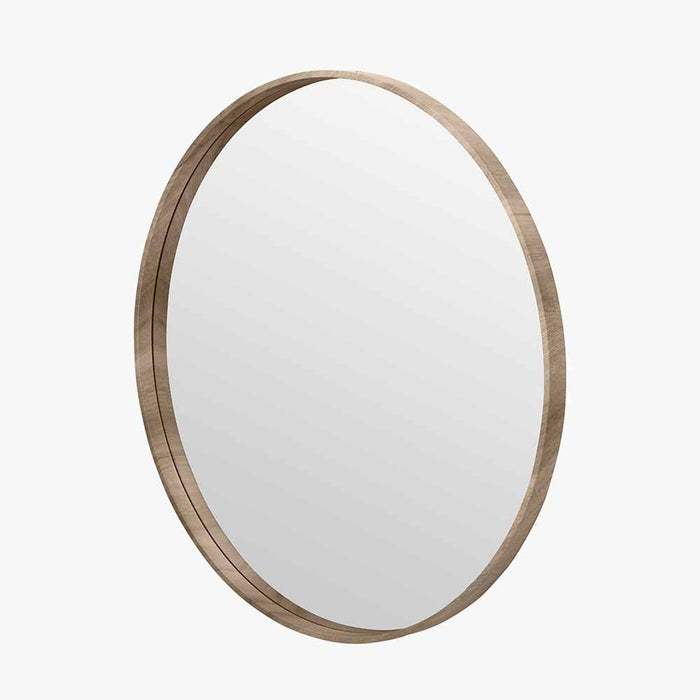 Natural Wood Veneer Slim Frame Round Mirror – Minimalist Large Statement Piece