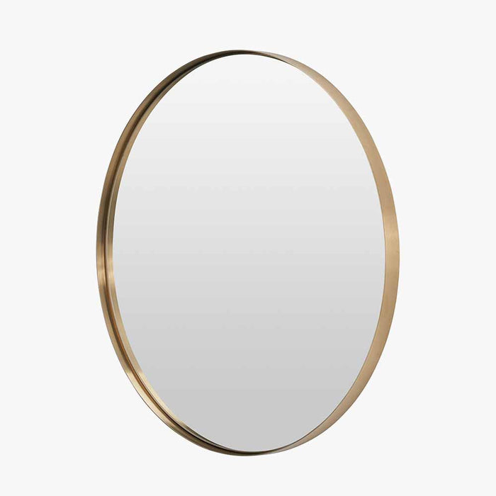 Brushed Gold Metal Slim Frame Round Wall Mirror – Large Contemporary Feature