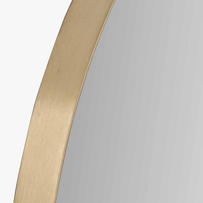 Brushed Gold Metal Slim Frame Round Wall Mirror – Large Contemporary Feature