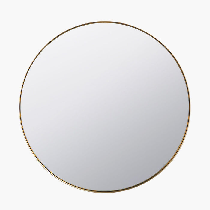 Brushed Gold Metal Slim Frame Round Wall Mirror – Medium Contemporary Design