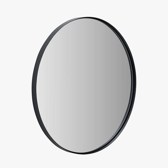 Black Metal Slim Frame Round Wall Mirror – Large Minimalist Feature