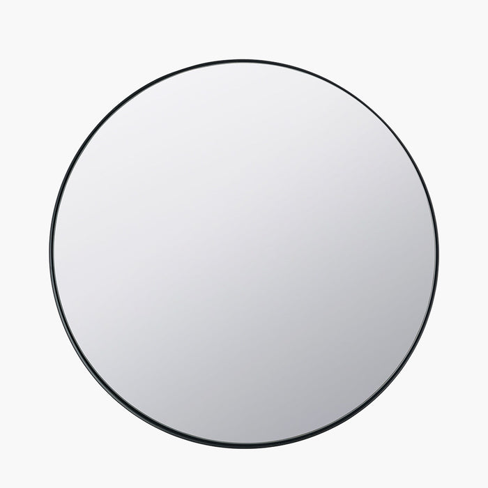 Black Metal Slim Frame Round Wall Mirror – Large Minimalist Feature