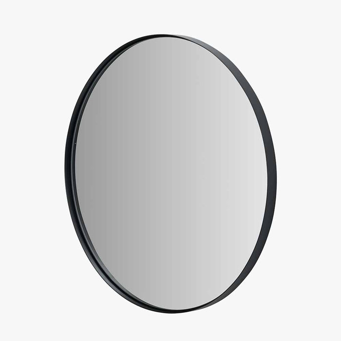 Black Metal Slim Frame Round Wall Mirror – Minimalistic Medium Accent Piece