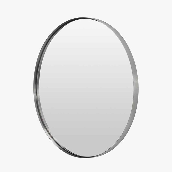 Brushed Silver Metal Slim Frame Round Wall Mirror – Large Contemporary Feature