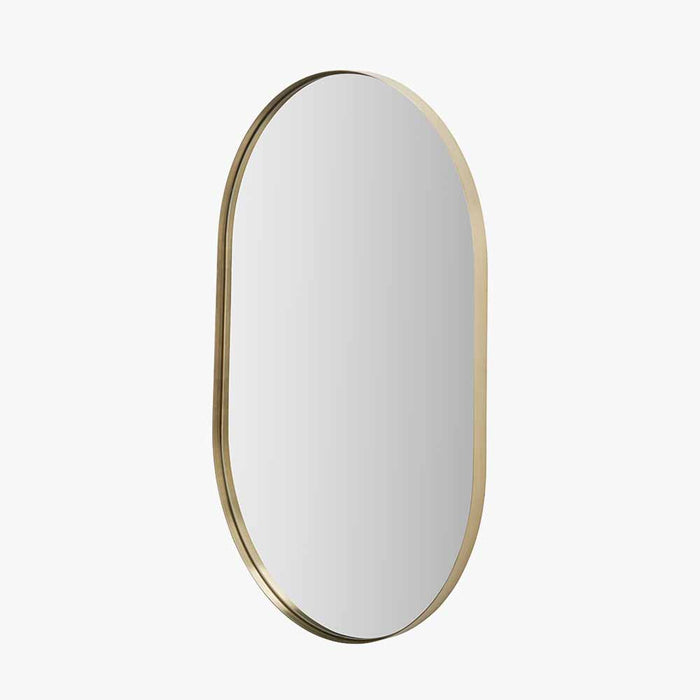 Brushed Gold Metal Slim Frame Oval Wall Mirror – Modern Elegance