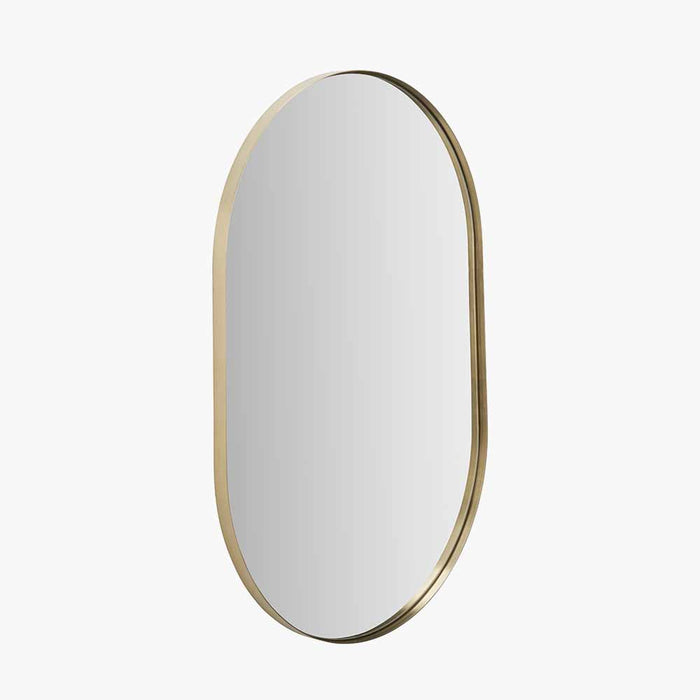 Brushed Gold Metal Slim Frame Oval Wall Mirror – Modern Elegance