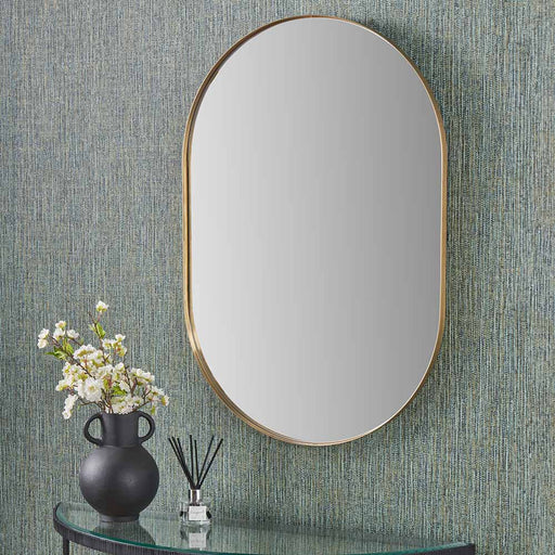 Luxurious Contemporary Oval Wall Mirror – Gold Metal Frame & Sleek Design  