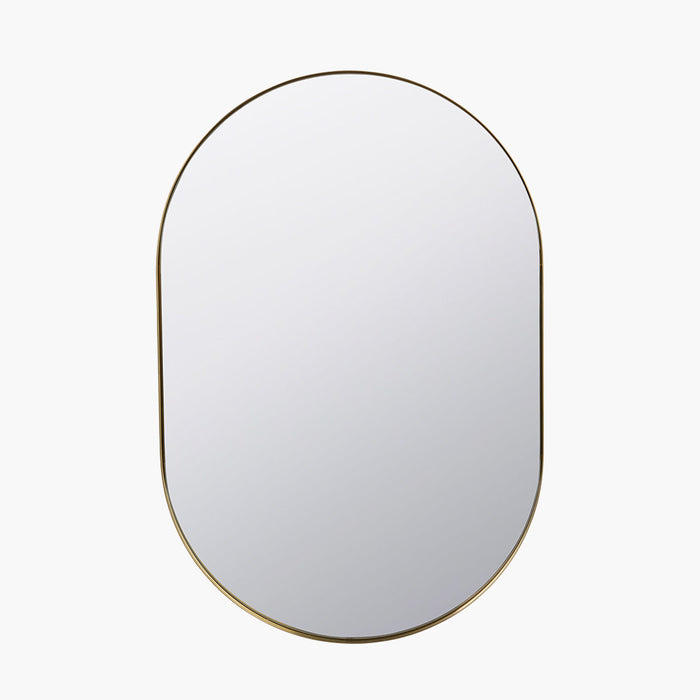 Brushed Gold Metal Slim Frame Oval Wall Mirror – Modern Elegance