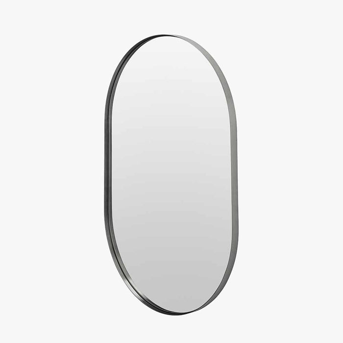 Brushed Silver Metal Slim Frame Oval Wall Mirror – Elegant Modern Design