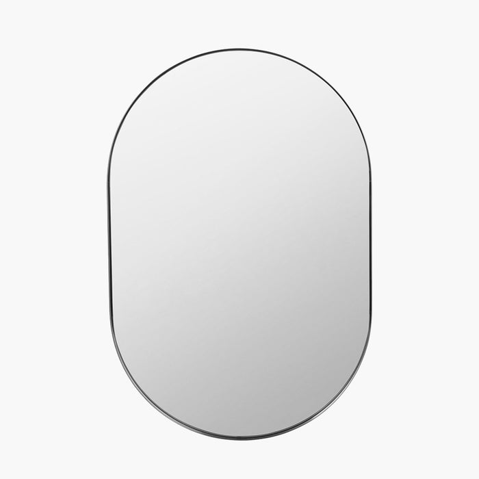  Brushed Silver Metal Slim Frame Oval Wall Mirror – Elegant Modern Design