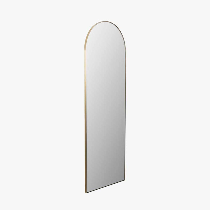 Brushed Gold Metal Slim Frame Arch Floor Mirror – Elegant Full-Length Design