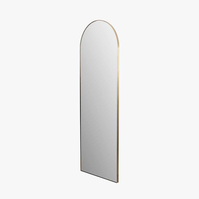 Brushed Gold Metal Slim Frame Arch Floor Mirror – Elegant Full-Length Design