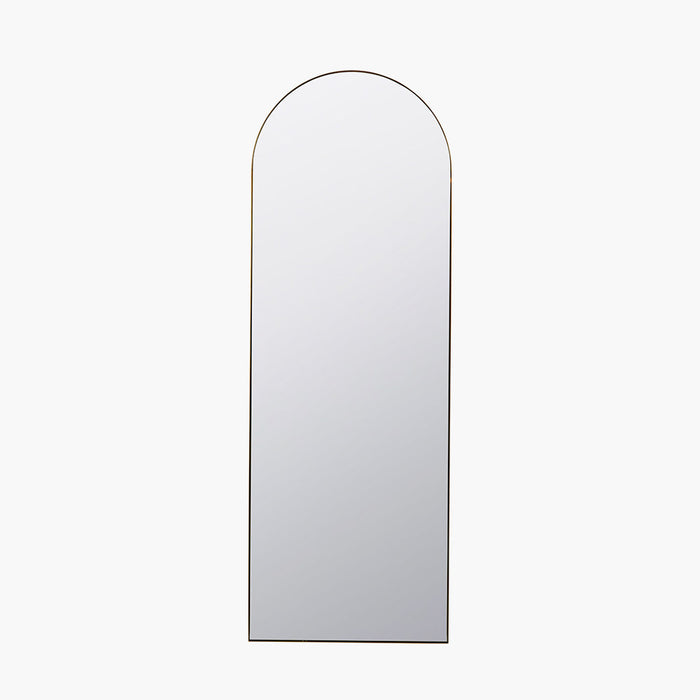  Brushed Gold Metal Slim Frame Arch Floor Mirror – Elegant Full-Length Design