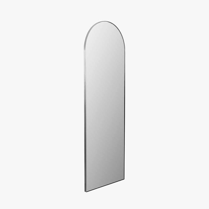 Elegant Brushed Silver Metal Slim Frame Arch Floor Mirror – Modern Minimalist Design