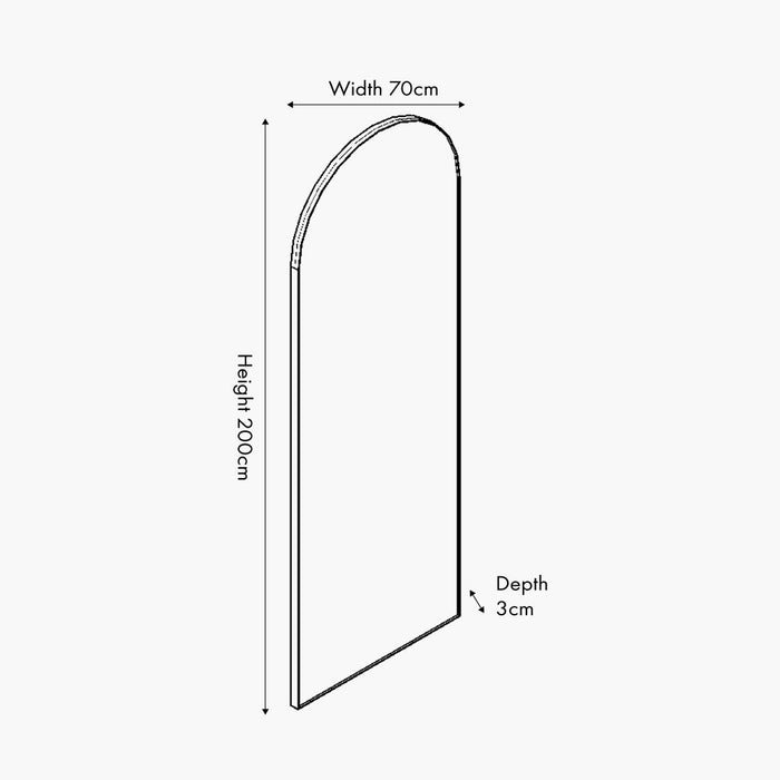 Elegant Brushed Silver Metal Slim Frame Arch Floor Mirror – Modern Minimalist Design