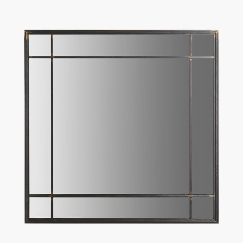 Elegant Antique Bronze Metal Square Wall Mirror with Inner Frame Detail