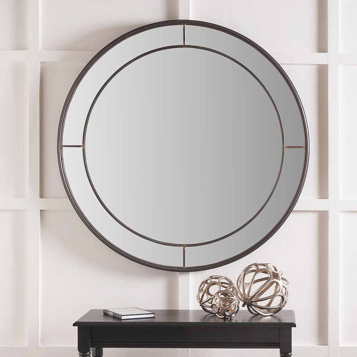 Antique Bronze Metal Round Wall Mirror – Large Statement Design