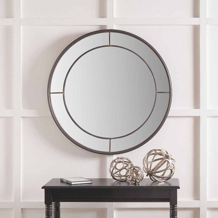 Antique Bronze Metal Round Wall Mirror – Elegant Inner Frame Detailing