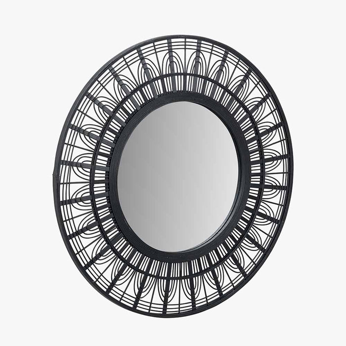 Black Bamboo Frame Round Wall Mirror – Stylish Scandi-Inspired Design  ( Due Back In  10/01/2025 )