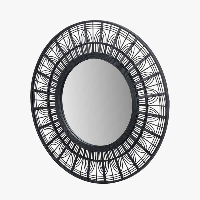 Black Bamboo Frame Round Wall Mirror – Stylish Scandi-Inspired Design  ( Due Back In  10/01/2025 )