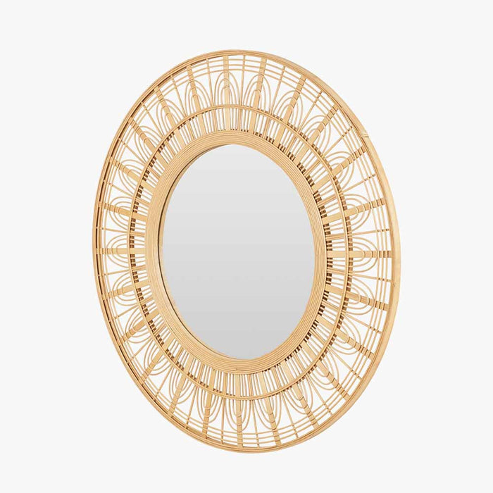 Elegant Natural Bamboo Frame Round Wall Mirror – Contemporary Scandi Design