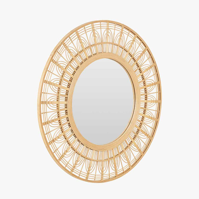 Elegant Natural Bamboo Frame Round Wall Mirror – Contemporary Scandi Design